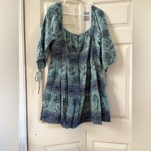 Victoria Dunn Teal and Navy Floral Long Sleeve Dress